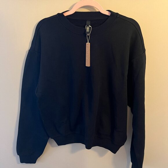 NWT SKIMS Cotton Fleece Classic Crewneck Sweatshirt - Onyx - Medium - Picture 2 of 9